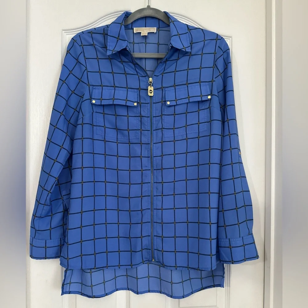 Michael Kors Blue Grid Pattern Top #tometogirl Fmedtersnean #summer